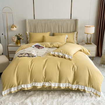 Double layer ruffled washed silk bedding set